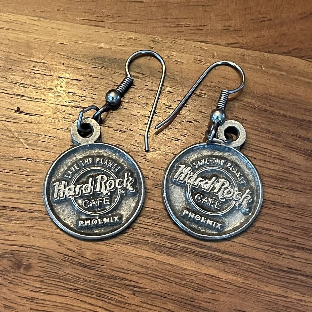 Hard Rock Cafe Phoenix Earrings Dangle Souvenir Silver Coin Shape